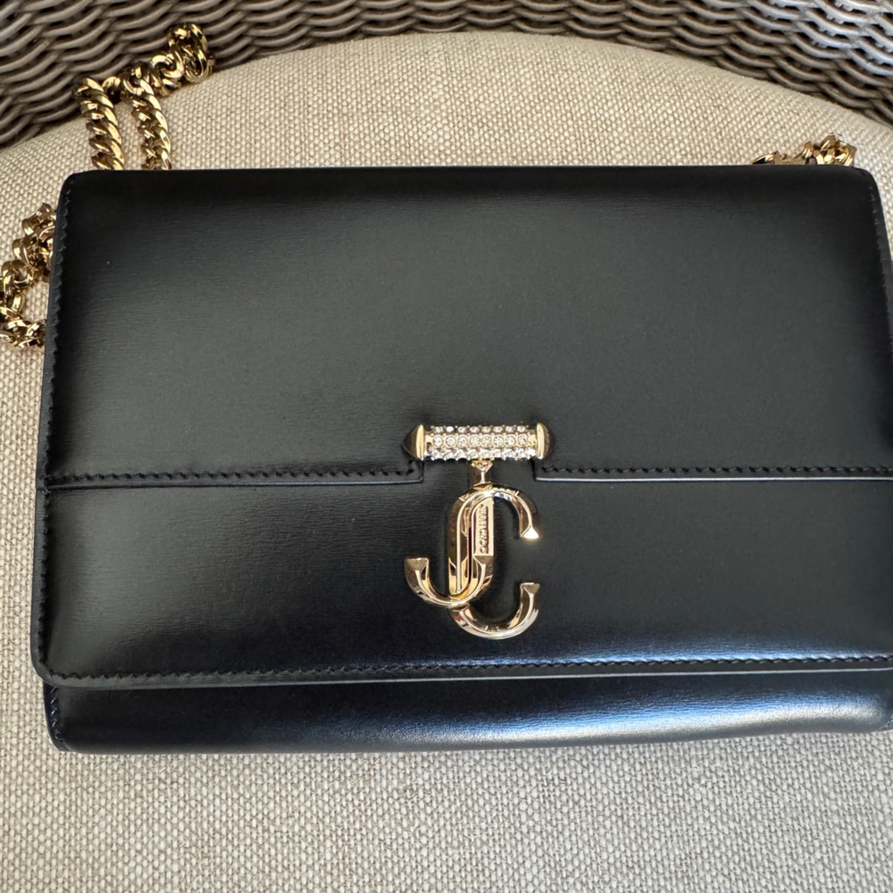 Jimmy Choo Black Crossbody Bag with Gold Chain